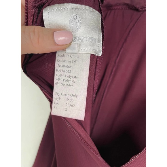 Watters & Watters Wine Red Chiffon Darcie Gown Spaghetti Strap Maxi Layered SZ 8 - Picture 14 of 15